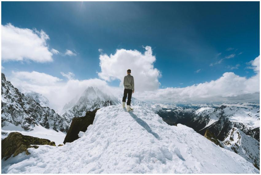 Person standing on a snow-covered peak in Chamonix
