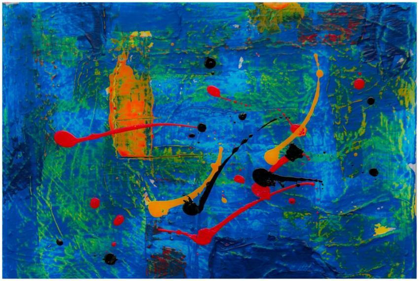 Dynamic abstract painting with bold colors and exp