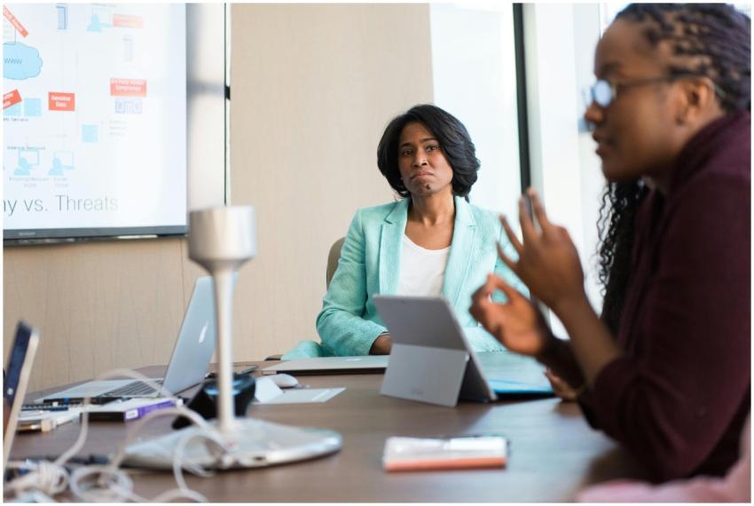 Professional women engaged in a business meeting,