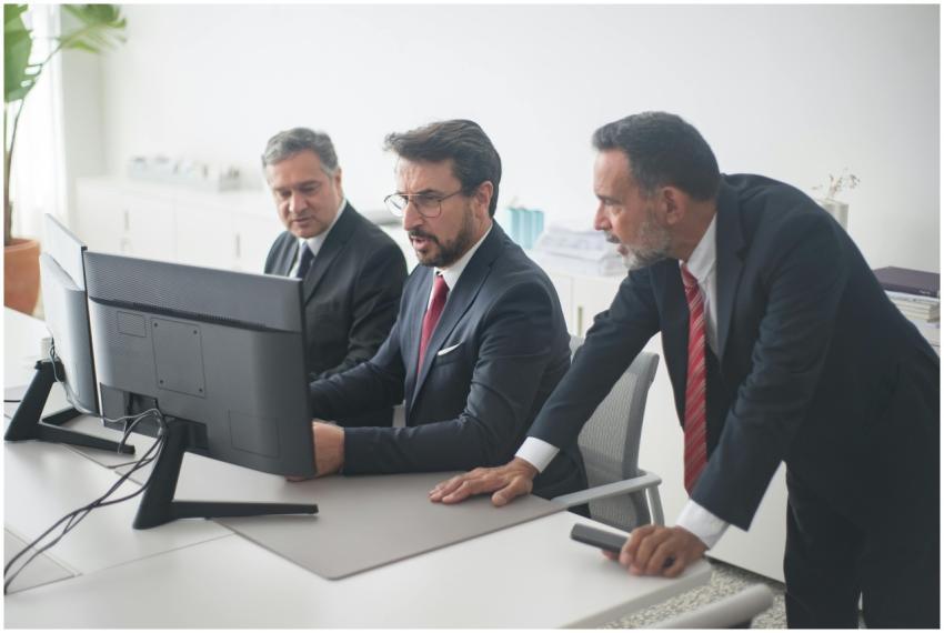 Professionals collaborating on a project in a mode