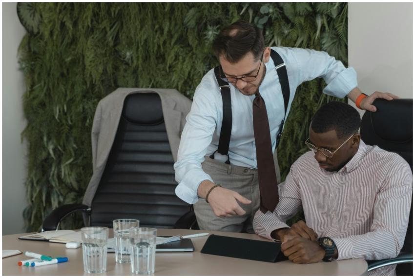 Two businessmen engaged in a collaborative office
