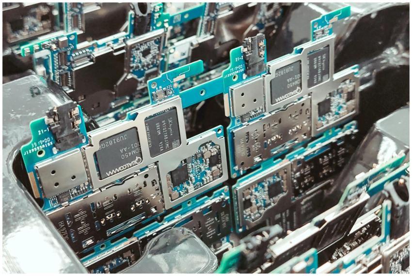 Close-up of intricate circuit boards in a Vietname