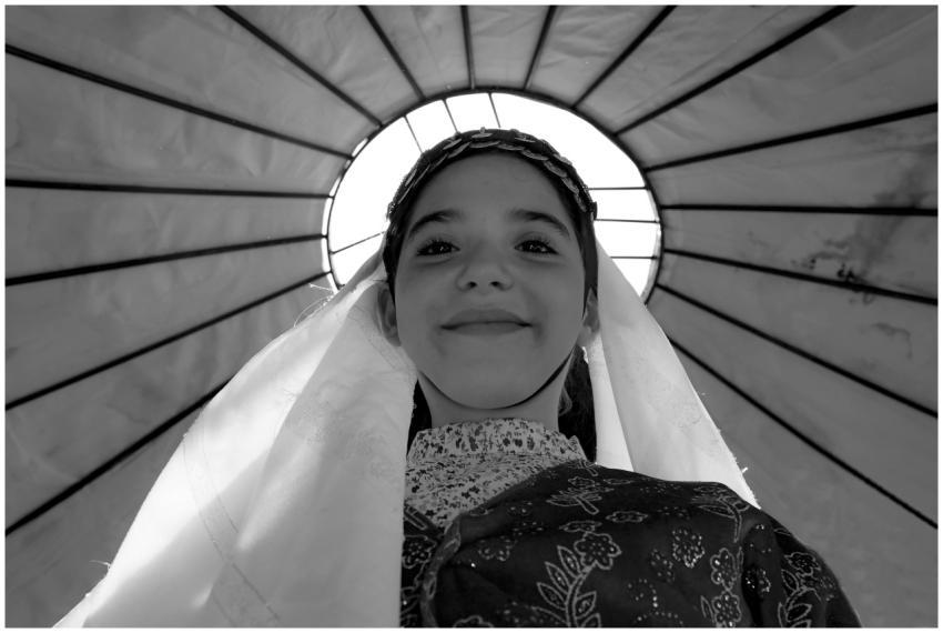 Black and white portrait of a girl in traditional