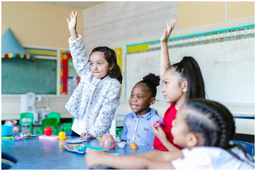 Multicultural group of kids eagerly participating