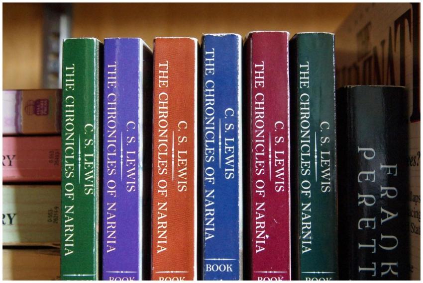Rows of C.S. Lewis's 'The Chronicles of Narnia' bo