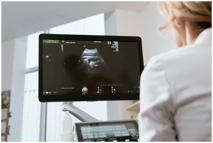 Healthcare professional viewing ultrasound scan on