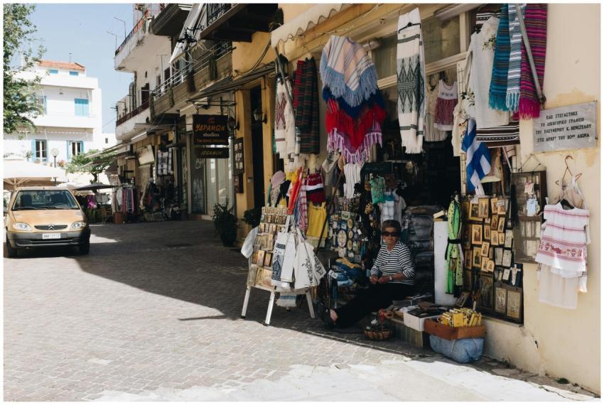 Charming street market in Chania, Greece, with vib