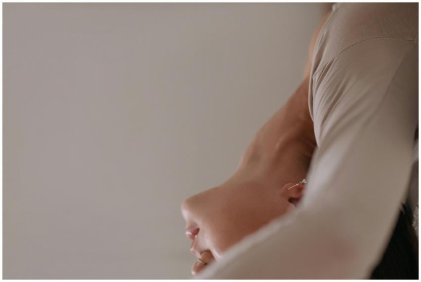 Close-up of a flexible woman performing a graceful