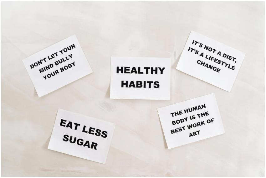 Collection of motivational cards promoting healthy
