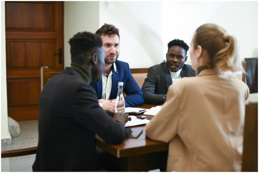 A diverse group of professionals having a business