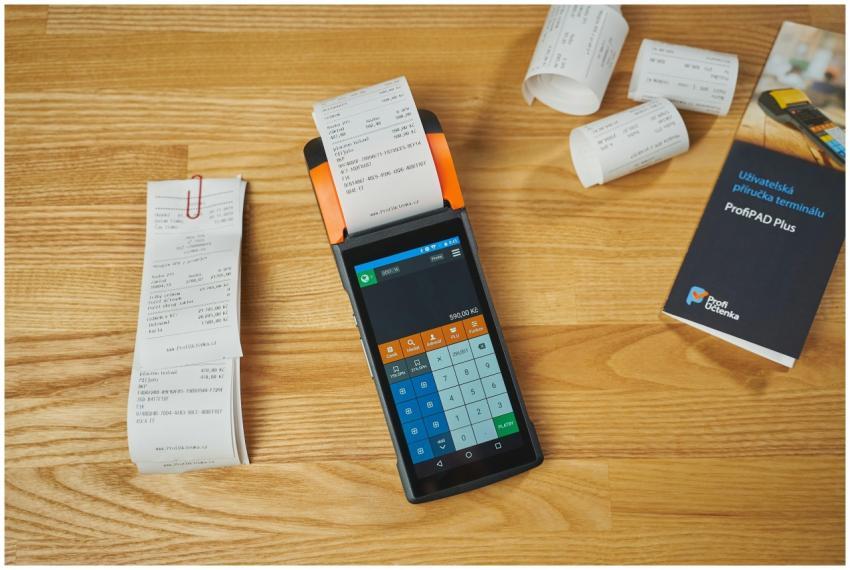 Electronic payment terminal with receipts, showcas