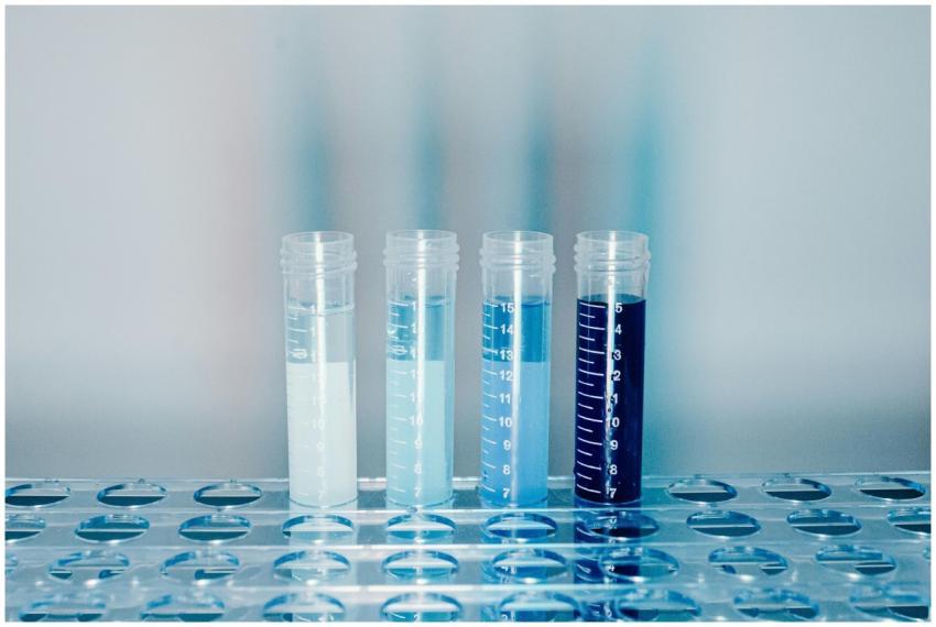 Close-up of test tubes filled with colorful liquid