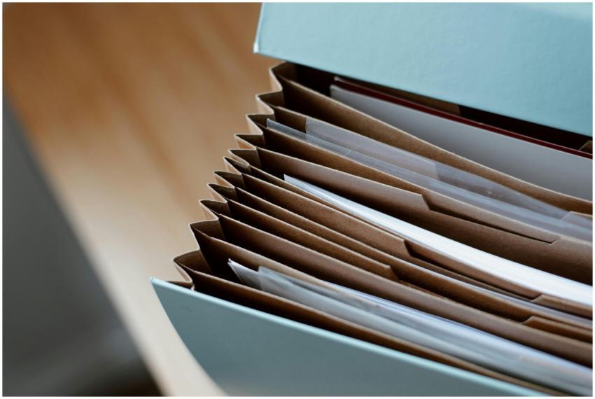 High angle of opened briefcase for documents with