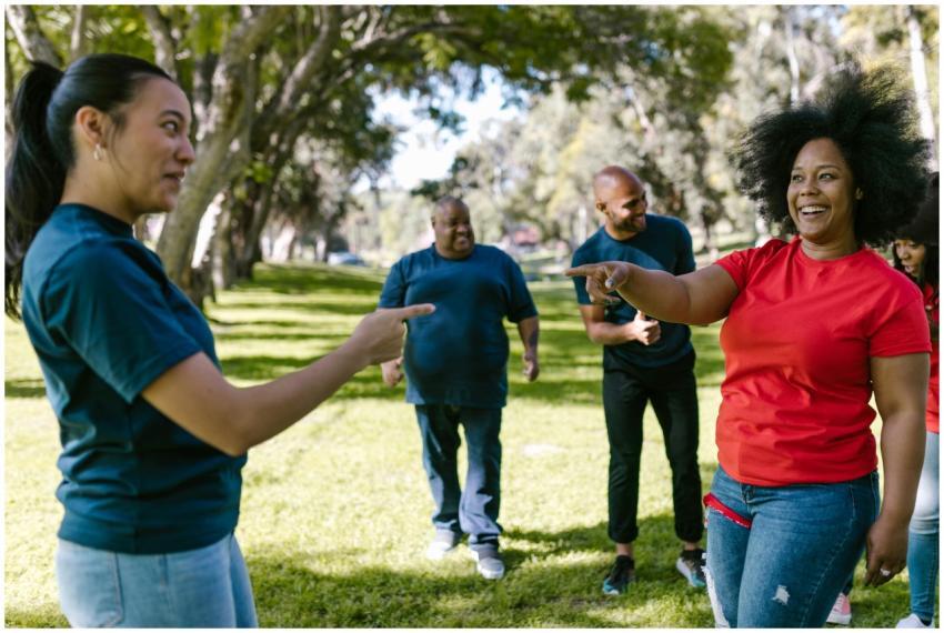 Group of diverse adults enjoying a team building e