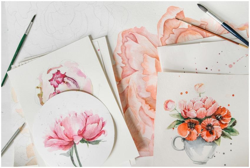 Creative watercolor flower paintings and sketches