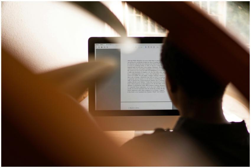 Silhouette of a person working from home on a comp