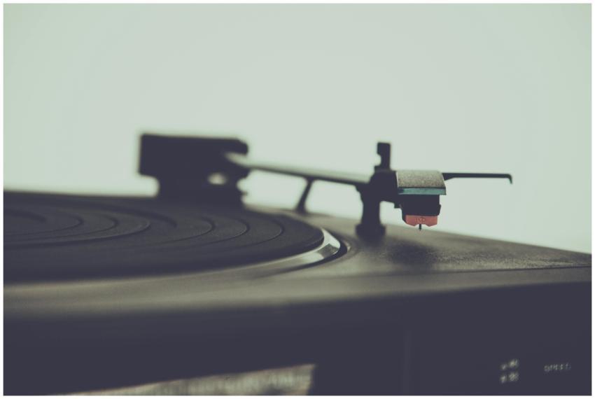 Detailed view of a vintage turntable, highlighting