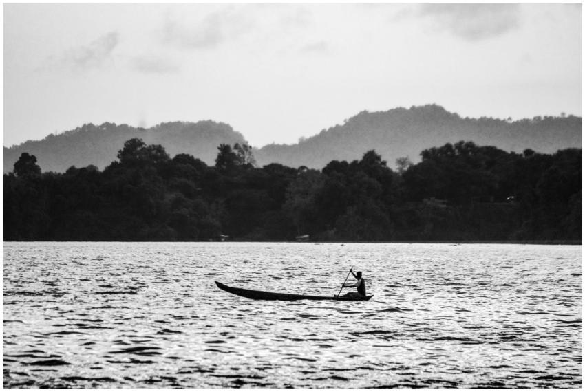 Silhouette Canoeist Tranquil Lake