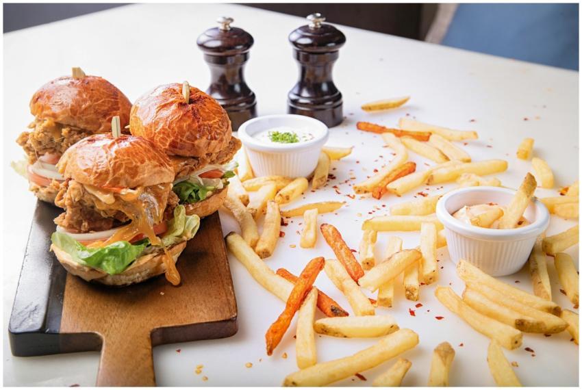 Delicious gourmet burgers and crispy fries served