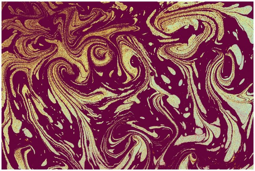 Dynamic abstract artwork featuring swirling maroon