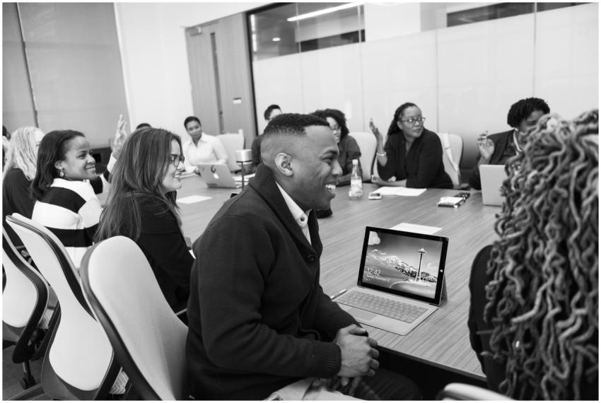 Business professionals engaged in a collaborative