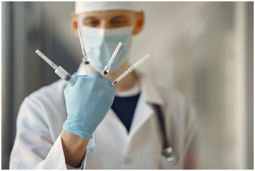Doctor holding several syringes, ready for patient
