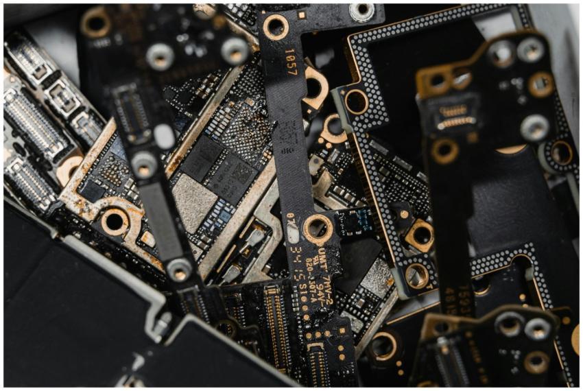 A detailed close-up of assorted electronic circuit