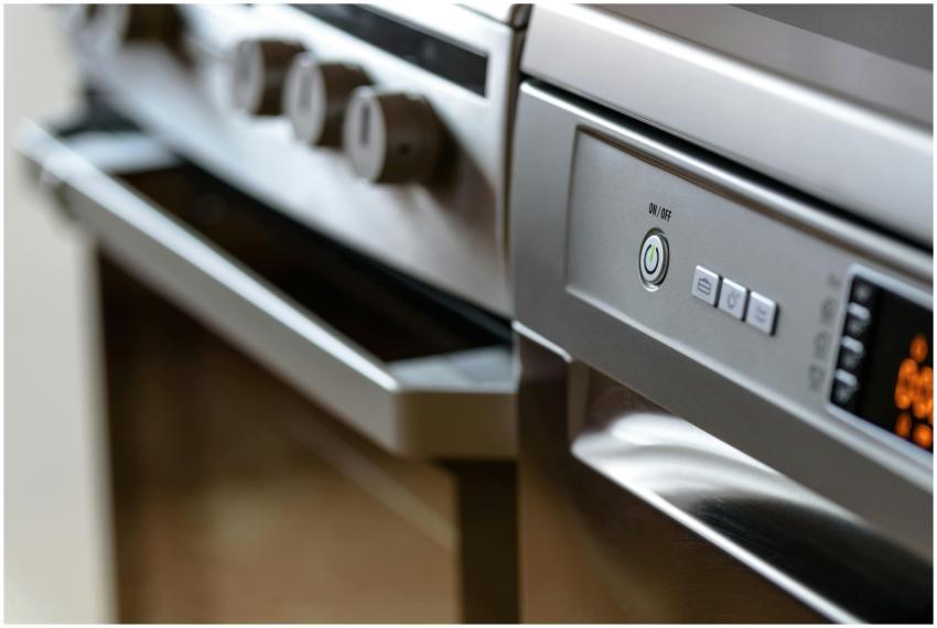 Close-up view of modern stainless steel kitchen ap
