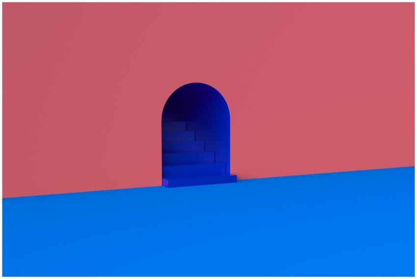 A surreal archway leading to mysterious stairs, fe