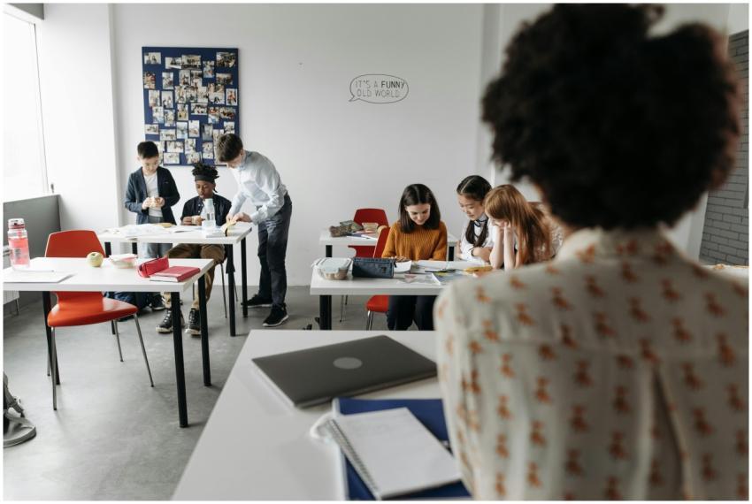 Students focused in a modern classroom with divers
