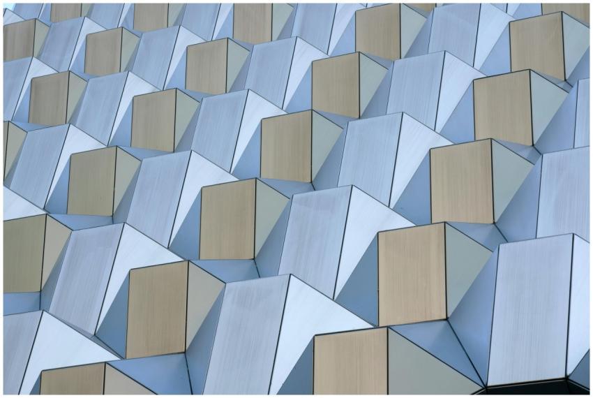 Geometric facade of a modern building in Dresden,