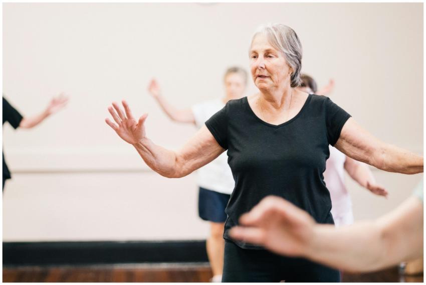 Elderly women enjoying a fitness group exercise se