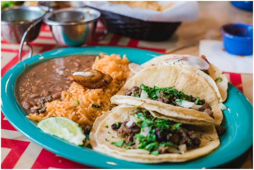 Mouth-watering Mexican tacos served with rice and