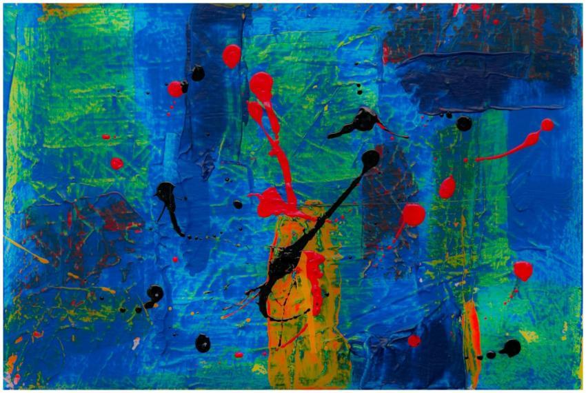 Dynamic abstract expressionist painting featuring