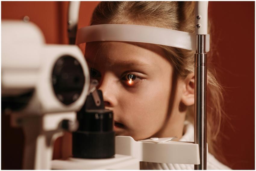 A young girl undergoing an eye exam with advanced
