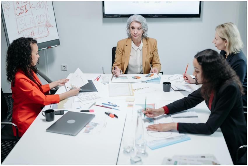 A diverse team of businesswomen engaged in a colla