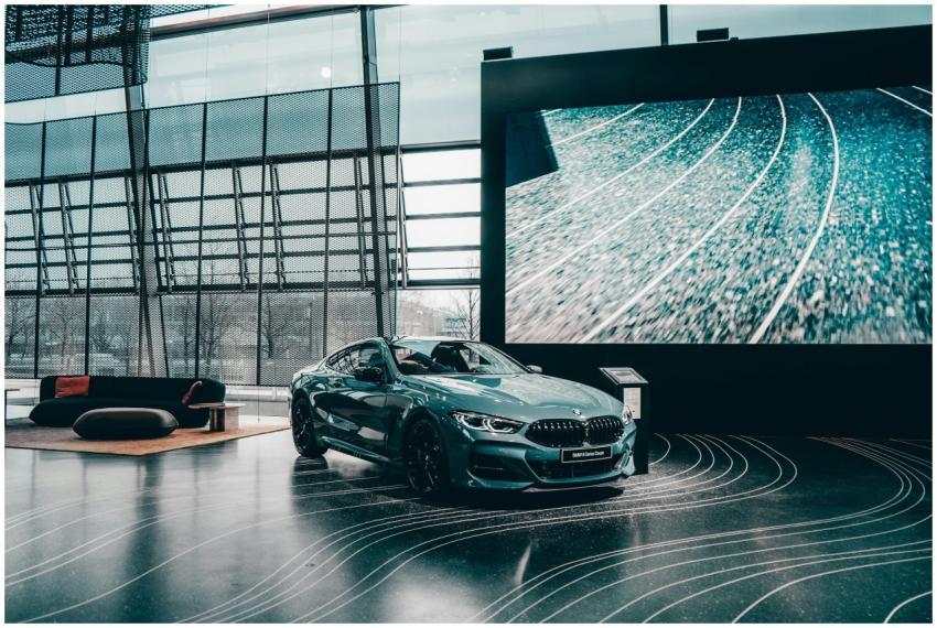 Elegant luxury coupe showcased in a modern Munich