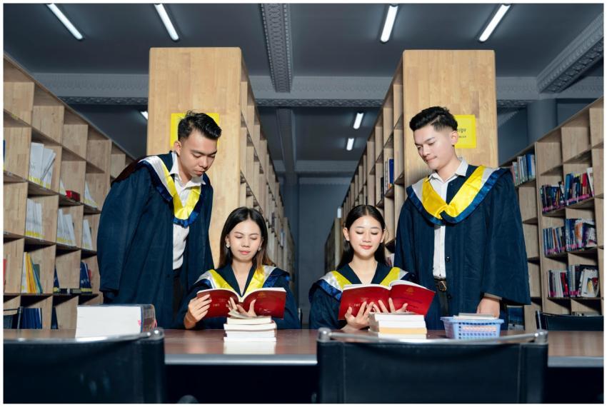 A group of university graduates in academic gowns