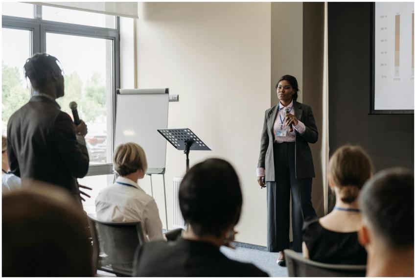 Professional business conference presentation with