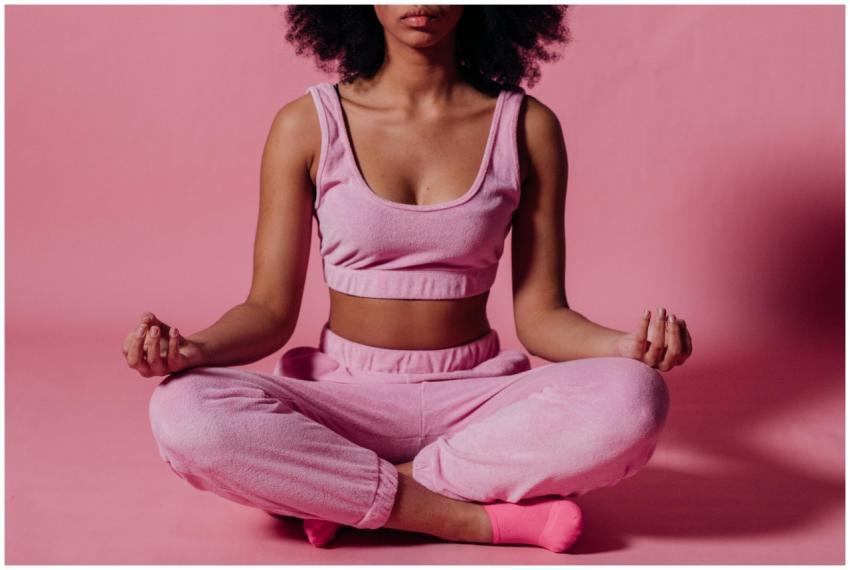 Young woman meditating in studio, embracing calmne