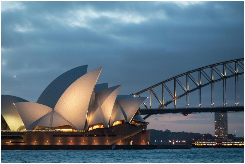Facade of modern Sydney Opera House of unusual des
