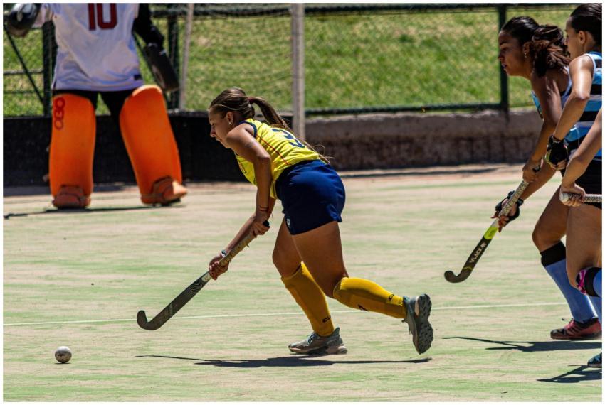 Dynamic field hockey match with players in active