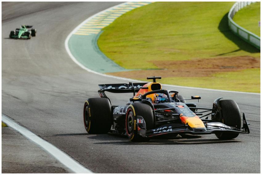 Action-packed scene of a Formula 1 race car speedi