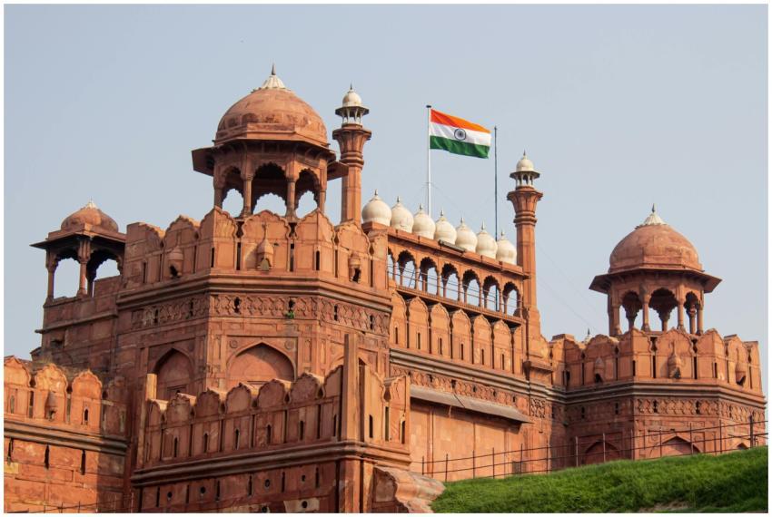 Front view of the historic Red Fort in New Delhi w
