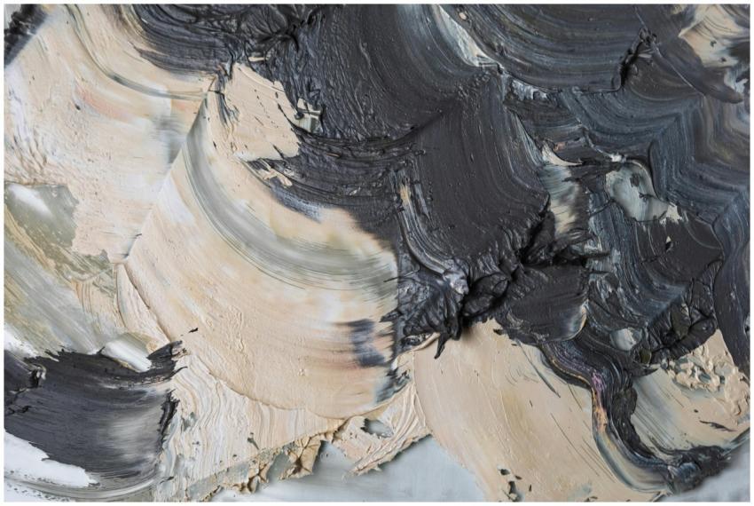 Detailed close-up of textured abstract painting fe