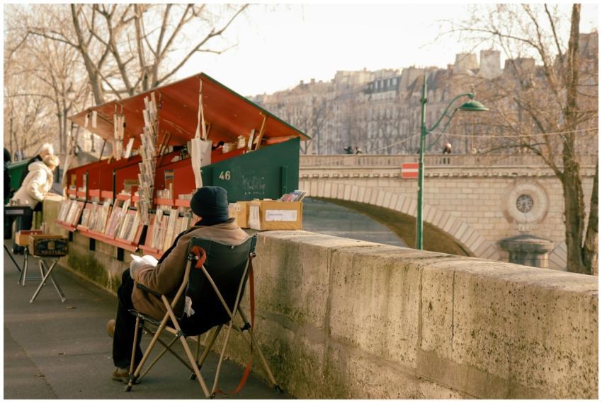 Charming scene of a bookseller stall by the River