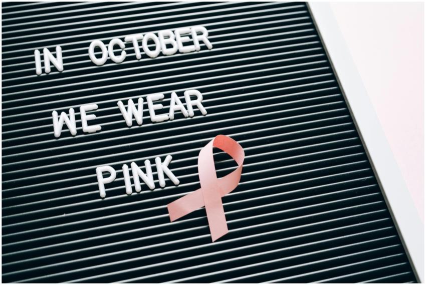 Letter board displaying 'In October We Wear Pink'