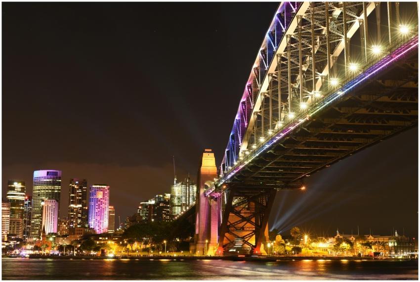 Stunning night view of Sydney Harbour Bridge with