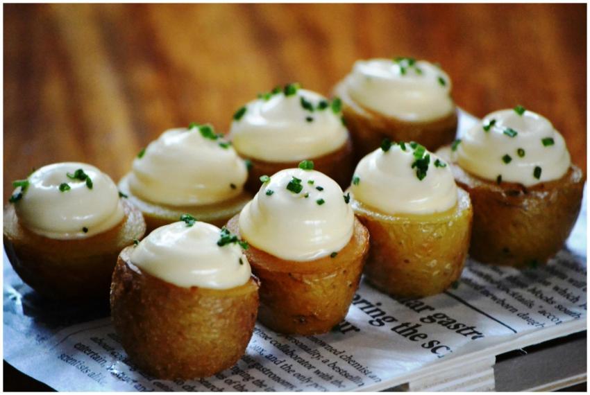 Delicious roasted potato bites topped with creamy