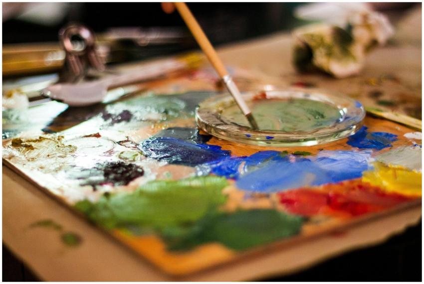 Creative close-up of an artist's palette with vibr